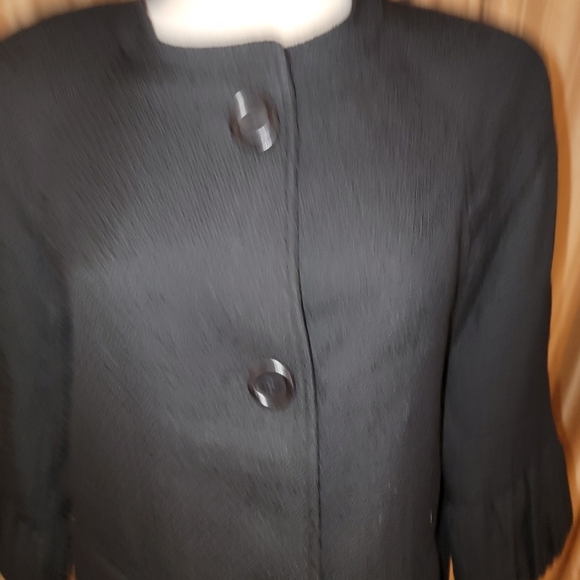 Talbots Black Wool Blend Ruffled Sleeve Blazer Size 14 Petite - Picture 2 of 8